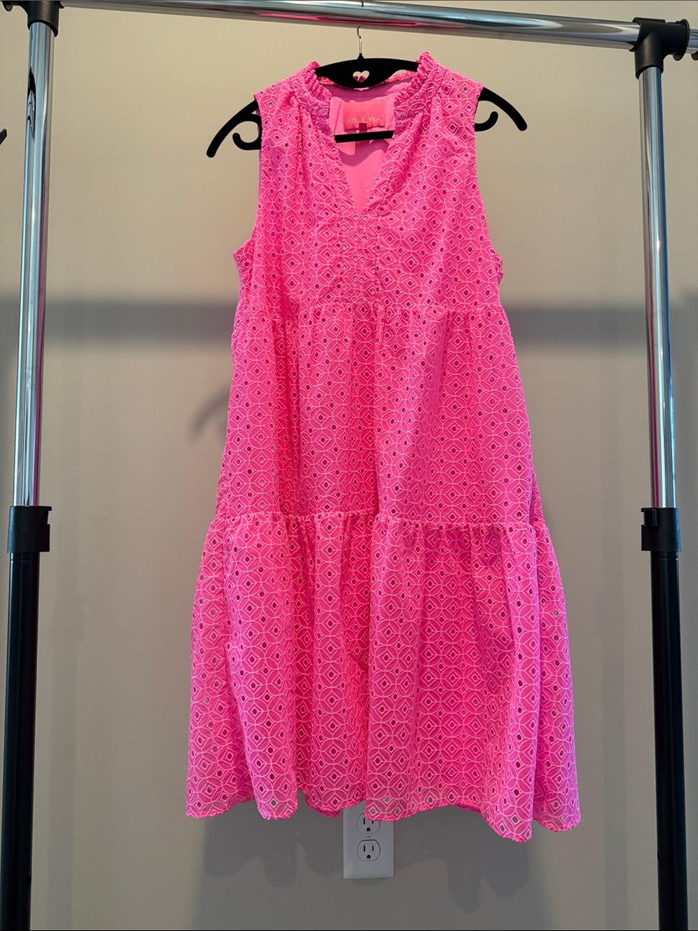 Lilly Pulitzer Bright Pink Eyelet Sleeveless Tiered Dress
